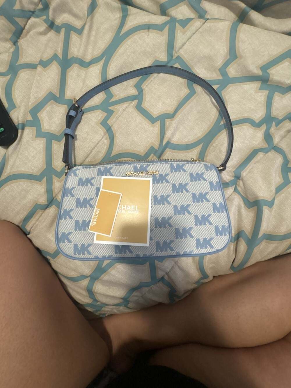 Michael Kors Logo Jacquard Shoulder Bag Pale Blue